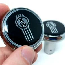 kenworth-black-air-brake-valve-3-knobs kenworth-black-kw-vintage-style-air-brake-valve-knobs-chrome-metal emblems
